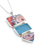 Bold Pink Spanish Pottery and Textured Aqua Sea Glass Triple Drop Barbell Necklace