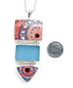 Bold Pink Spanish Pottery and Textured Aqua Sea Glass Triple Drop Barbell Necklace