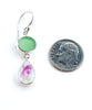 Soft Green Sea Glass with Delicate Rose Vintage Pottery Double Drop Earrings