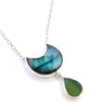 Labradorite Half Moon Gem Stone with Olive Sea Glass Necklace