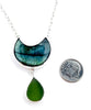 Labradorite Half Moon Gem Stone with Olive Sea Glass Necklace