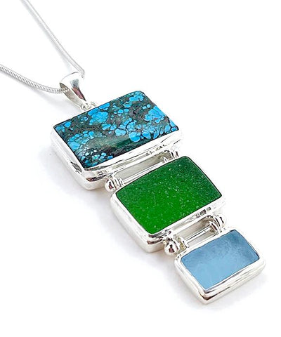 Large Turquoise with Green and Aqua Triple Drop Barbell Pendant