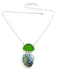 Green Sea Glass with Abalone Heavy Rim Barbell Necklace on Loop Chain