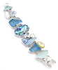 Soft Blues and Aqua Sea Glass with Cast Shells and Abalone Cluster Bracelet - 8 1/2