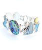 Soft Blues and Aqua Sea Glass with Cast Shells and Abalone Cluster Bracelet - 8 1/2