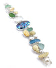 Aqua, Clear & Green Sea Glass with Ivory Shells and Abalone Cluster Bracelet - 9 1/2