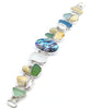 Aqua, Clear & Green Sea Glass with Ivory Shells and Abalone Cluster Bracelet - 9 1/2