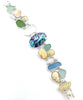 Aqua, Clear & Green Sea Glass with Ivory Shells and Abalone Cluster Bracelet - 9 1/2