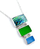 Large Abalone with Green and Periwinkle Blue Sea Glass Triple Drop Barbell Necklace