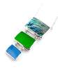 Large Abalone with Green and Periwinkle Blue Sea Glass Triple Drop Barbell Necklace