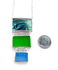 Large Abalone with Green and Periwinkle Blue Sea Glass Triple Drop Barbell Necklace