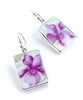 Delicate Purple Iris Vintage Pottery Rectangle Single Drop Earrings