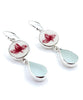 Red & White Leaf Vintage Pottery with Clear Sea Glass Double Drop Earrings