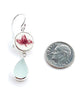 Red & White Leaf Vintage Pottery with Clear Sea Glass Double Drop Earrings