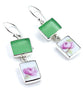 Soft Green Rectangle Sea Glass with Delicate Rose Vintage Pottery Double Drop Earrings