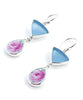 Light Blue Sea Glass with Rose Vintage Pottery Double Drop Earrings