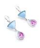 Light Blue Sea Glass with Rose Vintage Pottery Double Drop Earrings