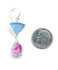 Light Blue Sea Glass with Rose Vintage Pottery Double Drop Earrings