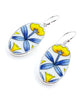 Large Modern Blue & Yellow Flower Vintage Pottery Oval Single Drop Earrings