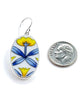 Large Modern Blue & Yellow Flower Vintage Pottery Oval Single Drop Earrings