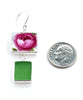 Pink Rose Rectangle Vintage Pottery with Green Sea Glass Double Drop Earrings