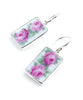Double Pink Rose Vintage Pottery Rectangle Single Drop Earrings