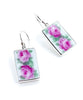 Double Pink Rose Vintage Pottery Rectangle Single Drop Earrings