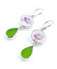 Simple Pink Rose Vintage Pottery with Green Sea Glass Double Drop Earrings