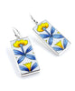 Large Modern Blue & Yellow Flower Vintage Pottery Rectangle Single Drop Earrings