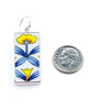 Large Modern Blue & Yellow Flower Vintage Pottery Rectangle Single Drop Earrings
