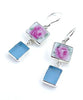 Pink Rose Vintage Pottery with Aqua Sea Glass Double Drop Earrings