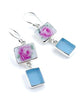 Pink Rose Vintage Pottery with Aqua Sea Glass Double Drop Earrings