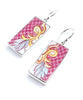 Aqua Leaf and Pink Pattern Vintage Pottery Large Rectangle Single Drop Earrings