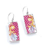 Aqua Leaf and Pink Pattern Vintage Pottery Large Rectangle Single Drop Earrings