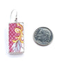 Aqua Leaf and Pink Pattern Vintage Pottery Large Rectangle Single Drop Earrings
