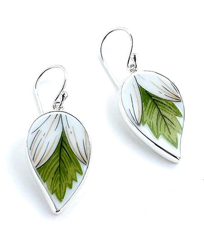White Daisy Leaves Vintage Pottery Large Leaf Single Drop Earrings