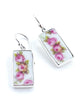 Triple Pink Rose Cluster Vintage Pottery Rectangle Single Drop Earrings