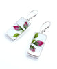 Double Rosebud Vintage Pottery Rectangle Single Drop Earrings
