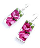 Big Beautiful Roses Vintage Pottery Rectangle Single Drop Earrings