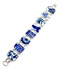 Blue & White Bird, Flower & Boat Vintage Pottery Double Link Shard Bracelet - 7 3/4