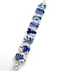 Blue & White Bird, Flower & Boat Vintage Pottery Double Link Shard Bracelet - 7 3/4