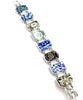 Blue, Brown, Green & White Flower Vintage Pottery Double Link Shard Bracelet - 7 1/2