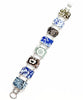 Blue, Brown, Green & White Flower Vintage Pottery Double Link Shard Bracelet - 7 1/2