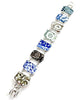 Blue, Brown, Green & White Flower Vintage Pottery Double Link Shard Bracelet - 7 1/2