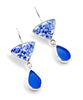 Blue & White Floral Vintage Pottery with Blue Sea Glass Double Drop Earrings