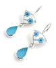 Aqua & White Flower Vintage Pottery with Aqua Sea Glass Double Drop Earrings
