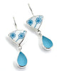 Aqua & White Flower Vintage Pottery with Aqua Sea Glass Double Drop Earrings