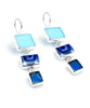 Aqua and Teal Stained Glass with Cobalt Vintage Pottery Triple Drop Earrings