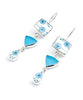 White & Aqua Flower Vintage Pottery with Aqua Sea Glass Triple Drop Earrings