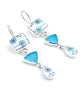 White & Aqua Flower Vintage Pottery with Aqua Sea Glass Triple Drop Earrings